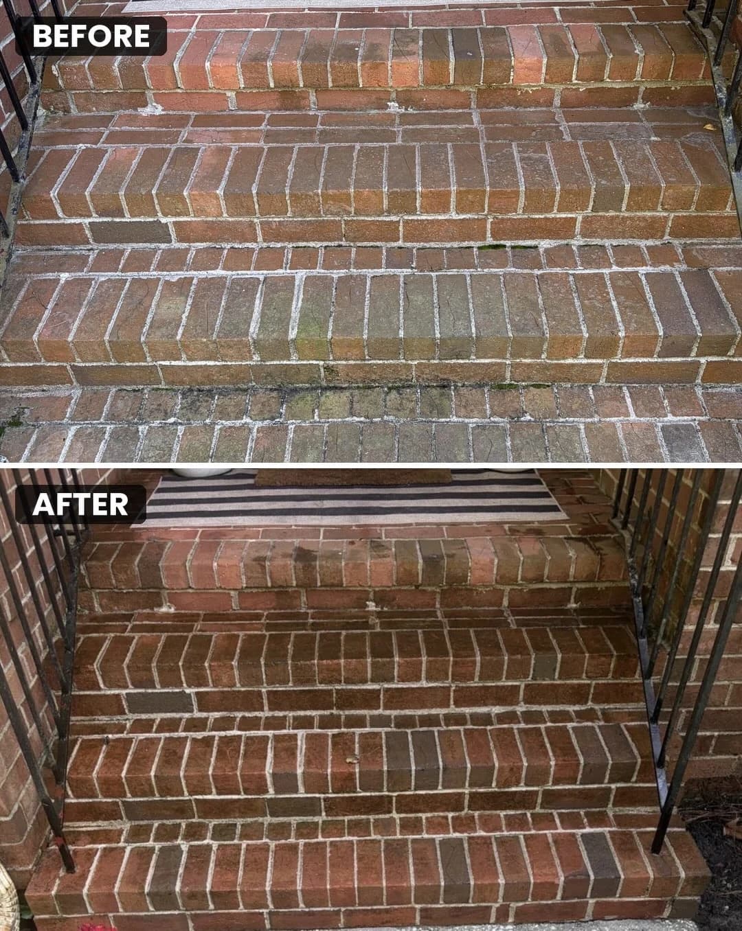Before and after cleaning brick entrance steps in Charleston